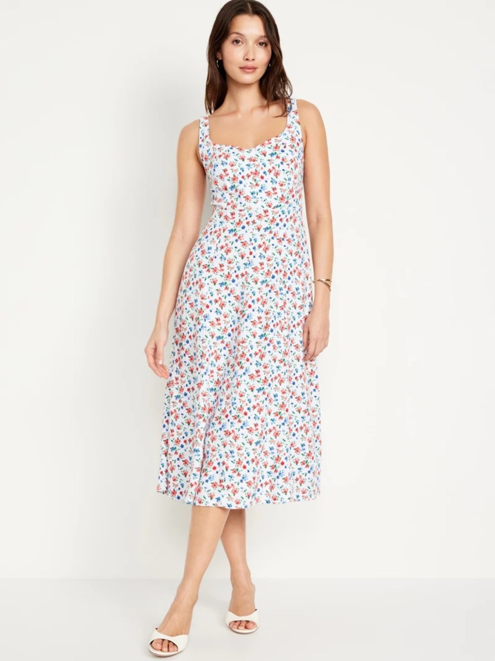 Old Navy Large Fit & Flare Linen Blend Midi Dress In Americana Floral Print - Picture 3 of 12